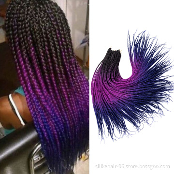 Ombre Purple Blue 24 inch Long 24 Roots/pack Heat Resistant Fiber Bulk Box Braid Crochet Synthetic Braiding Hair Extensions